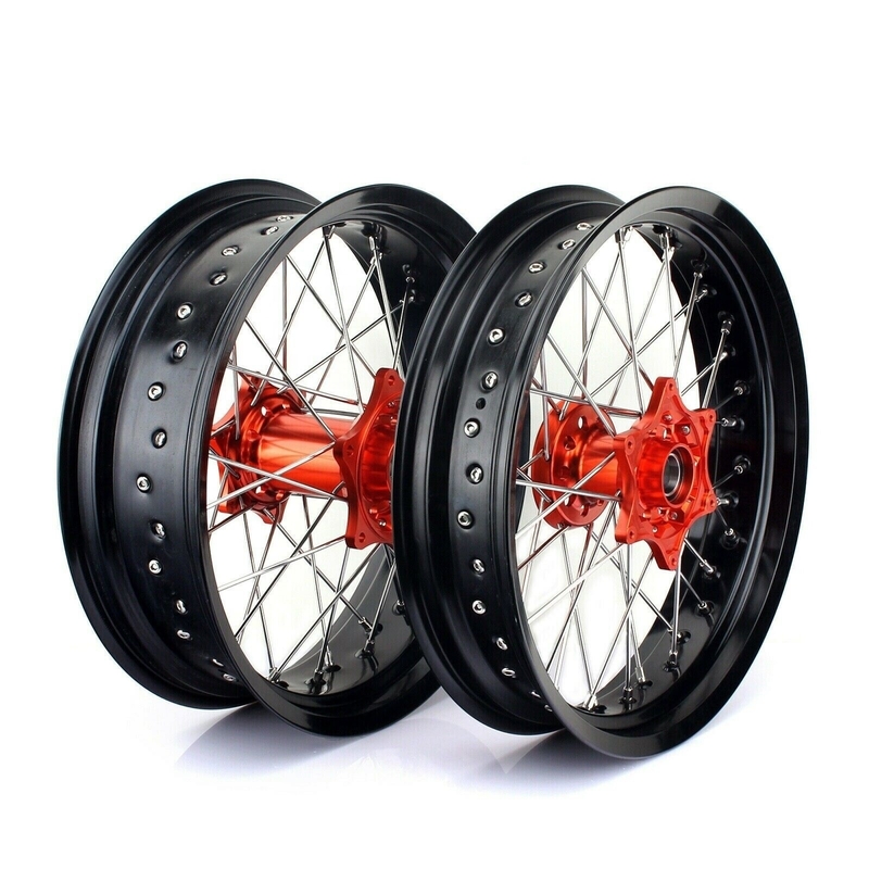 3.50x17&quot; 4,25x17&quot; Supermoto колеса из сплава для SX SXF EXC 125-530 Черные колеса и оранжевые узлы